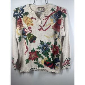 Vintage Crystal-Kobe Ugly Christmas Sweater Chunky Colorful Knit 3 Button Medium